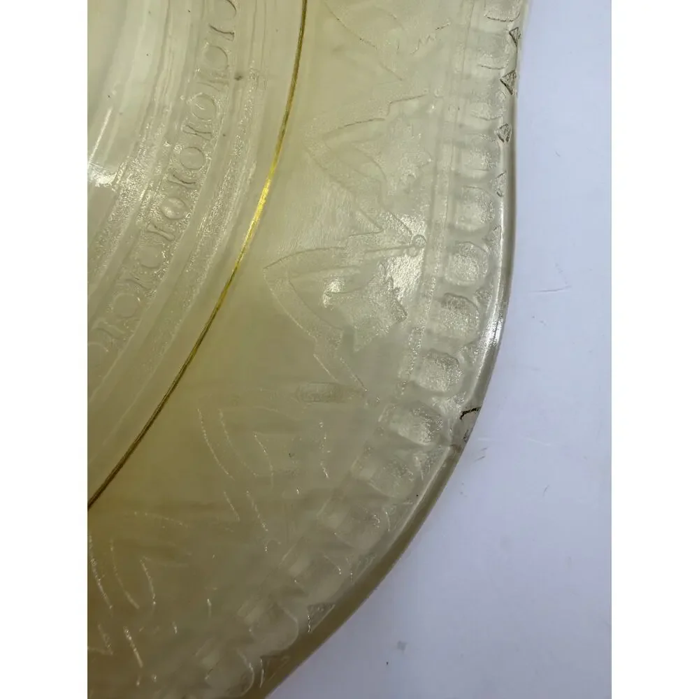 Vintage Depression Style Yellow Glass Plates Set 3 Embossed Scroll Scalloped
